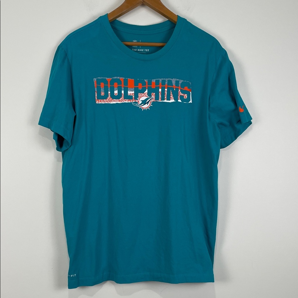 Nike Teal Miami Dolphins NFL Logo Men's T-Shirt Dri-Fit Football Tee Orange